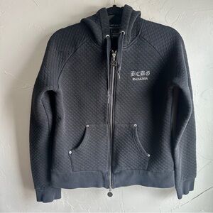 BCBG MaxAzria Quilted Zip Hoodie Y2K Logo Luxe Cyber Streetwear‎ Dark Sz L